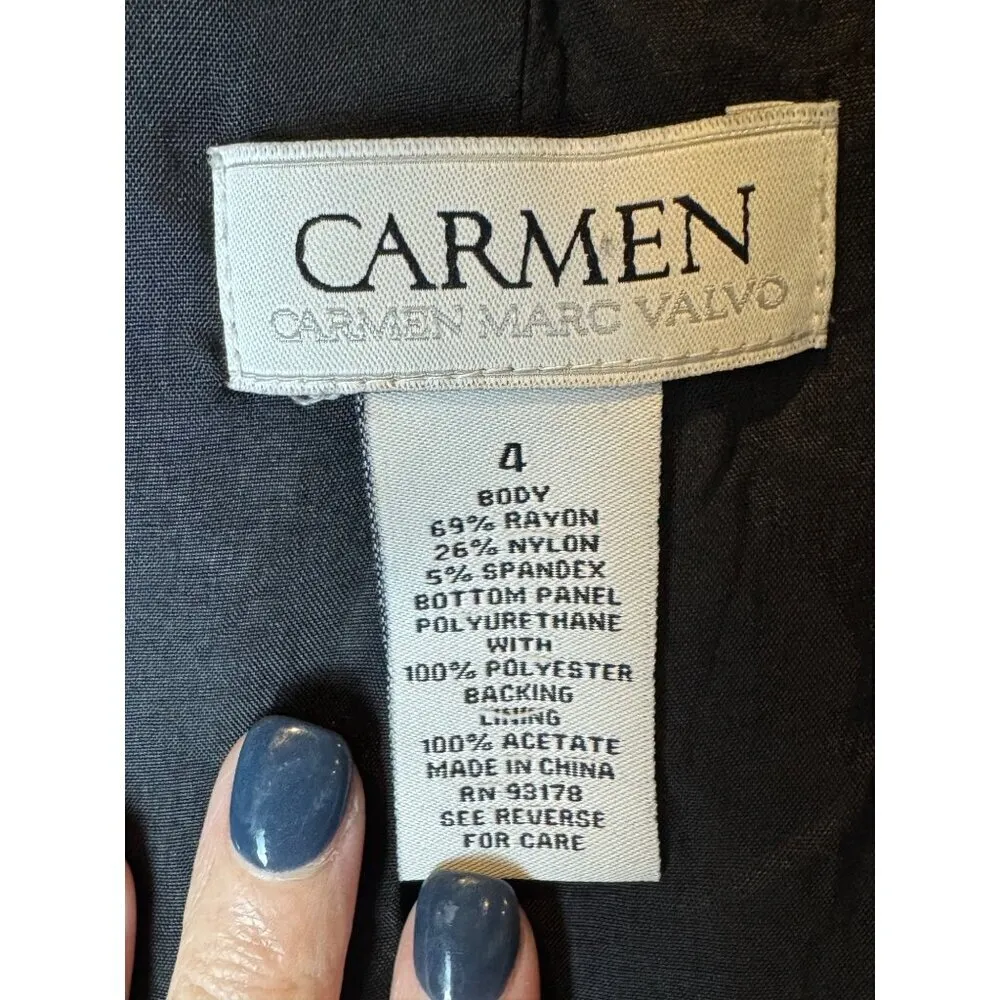 Carmen Marc Valvo Blazer Women‎ 4 Black Faux Leather Single Breasted Corpcore - Image 6