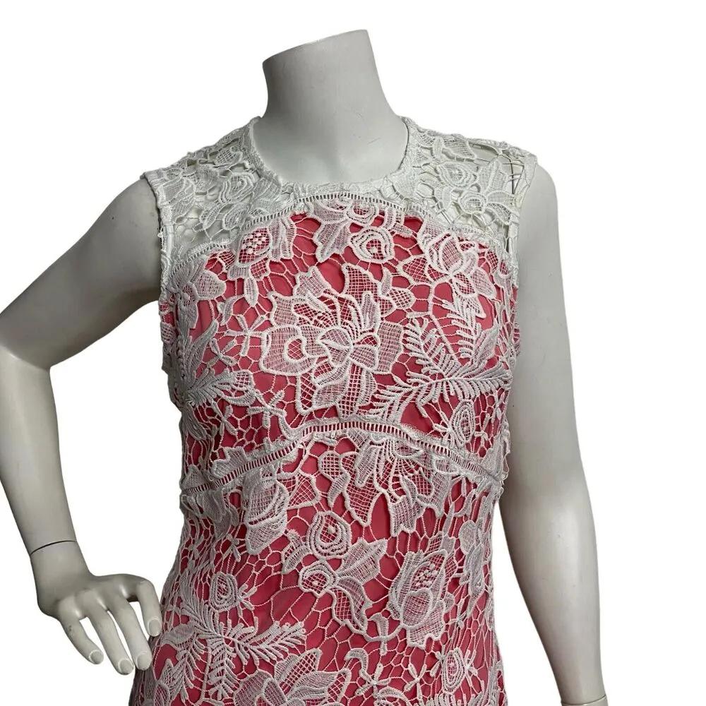 Bebe Peach White Asymmetrical Lace Hem Sleeveless Dress Cocktail Party size 4 - Image 5