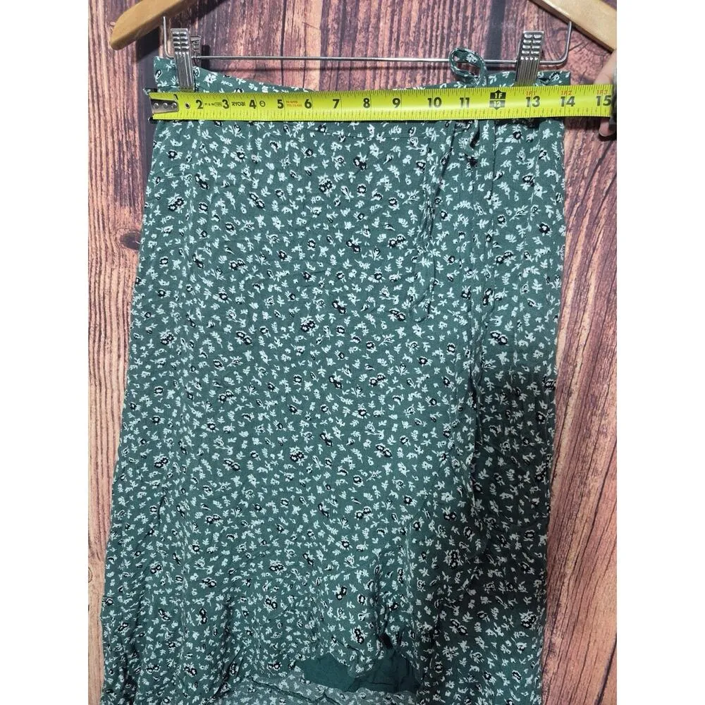 Abercrombie & Fitch Sz M Floral Green Ruffle Wrap Midi Skirt Modest Romantic - Image 5