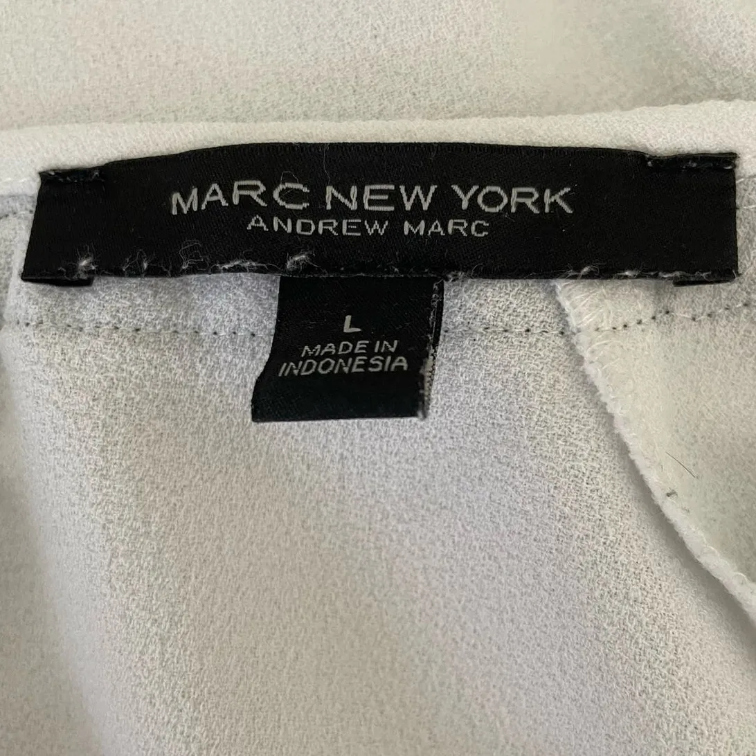 Marc New York‎ Women Top L Black Crochet Trim Short Flare Sleeve Office Travel White Size L - Image 2