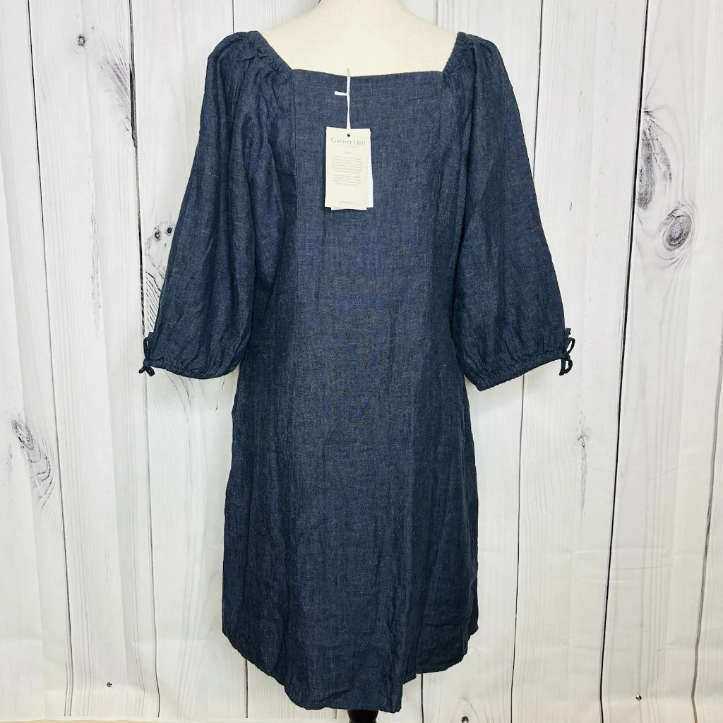 NEW Garnet Hill Women’s Linen Dress Size Medium Blue Beach Coastal Minimalist - Image 9
