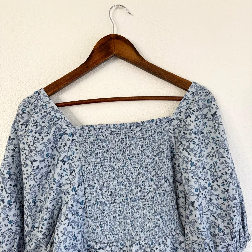 Old Navy Womens Shirt Blouse Blue Floral Puff Sleeve Smocked Back Size XXL - Image 4