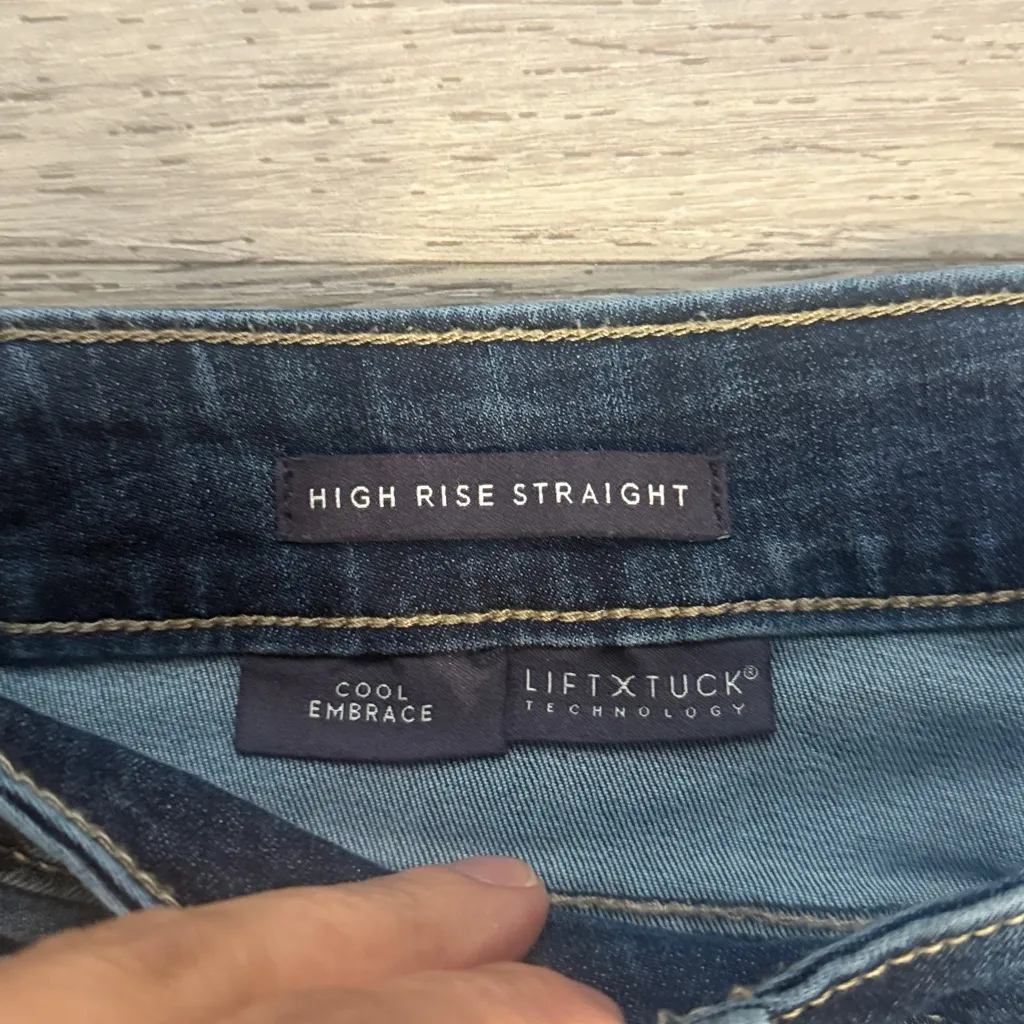 NYDJ Petite Classic Indigo Jeans Dark Wash High Rise Straight Cool Embrace 10 - Image 4