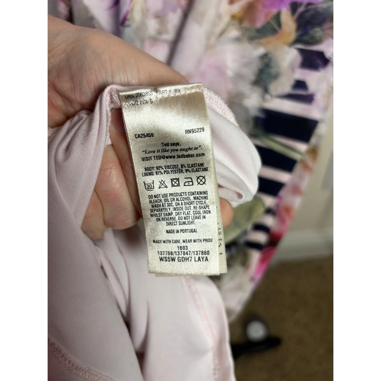 Ted Baker Laya Sleeveless Peony Striped Midi Dress Bodycon sz Large Floral Euro - Image 7