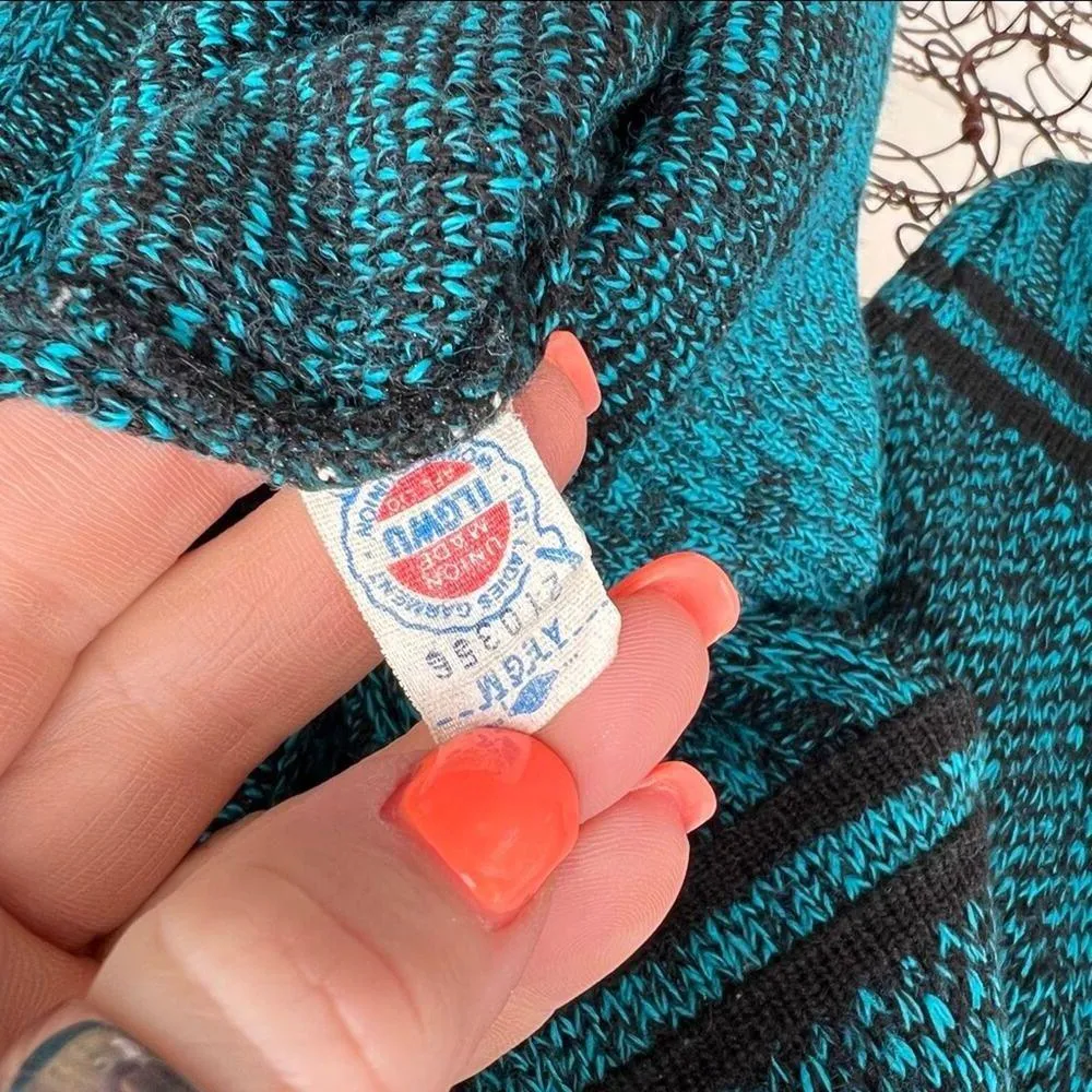 Vintage 80s teal knit crewneck sweater ILGWU Blue Size M - Image 4