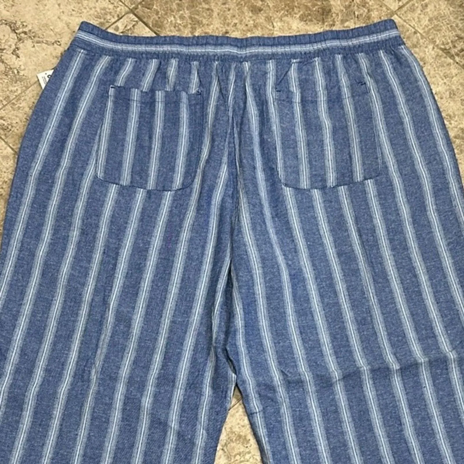 Old Navy Women's Blue Stripe High-Waisted Linen Blend Wide Leg Pants XXL NEW - Image 9