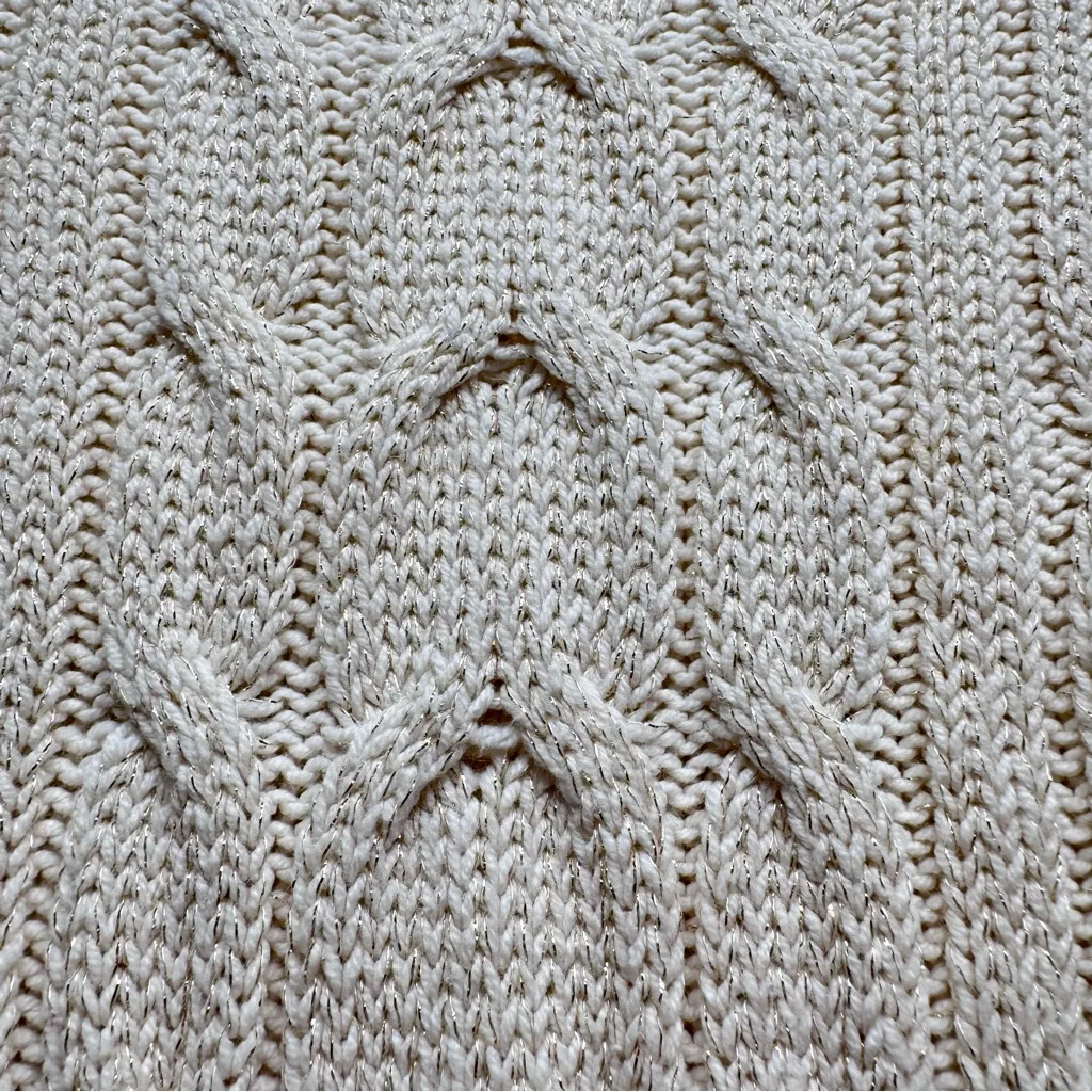 Vintage Gitano Ivory Cable Knit Turtleneck Sweater with Metallic Threads Y2K XXL - Image 4