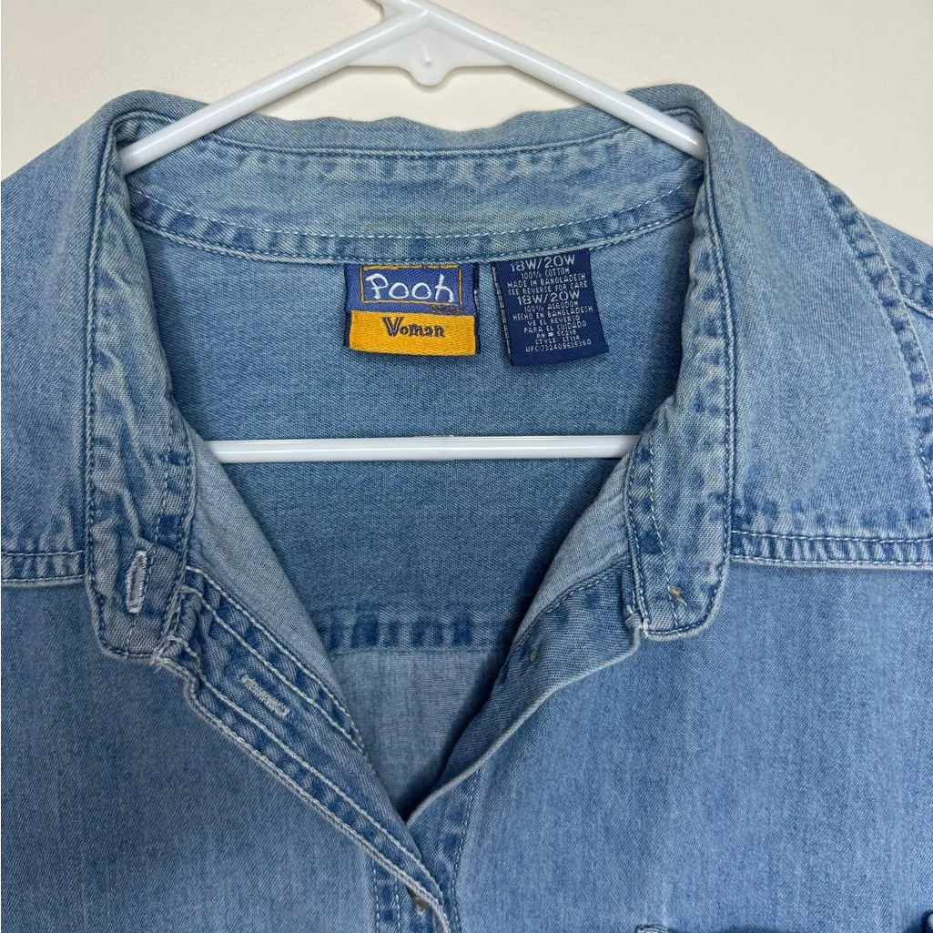 Vintage Pooh Women’s Denim Button Up Shirt 18W/20W Embroidered Eeyore Disney - Image 4