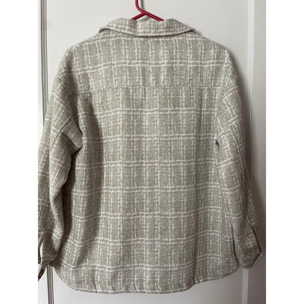 Lelis Collection Shacket Green & White‎ Textured Fabric Small NWOT Buttonup - Image 3