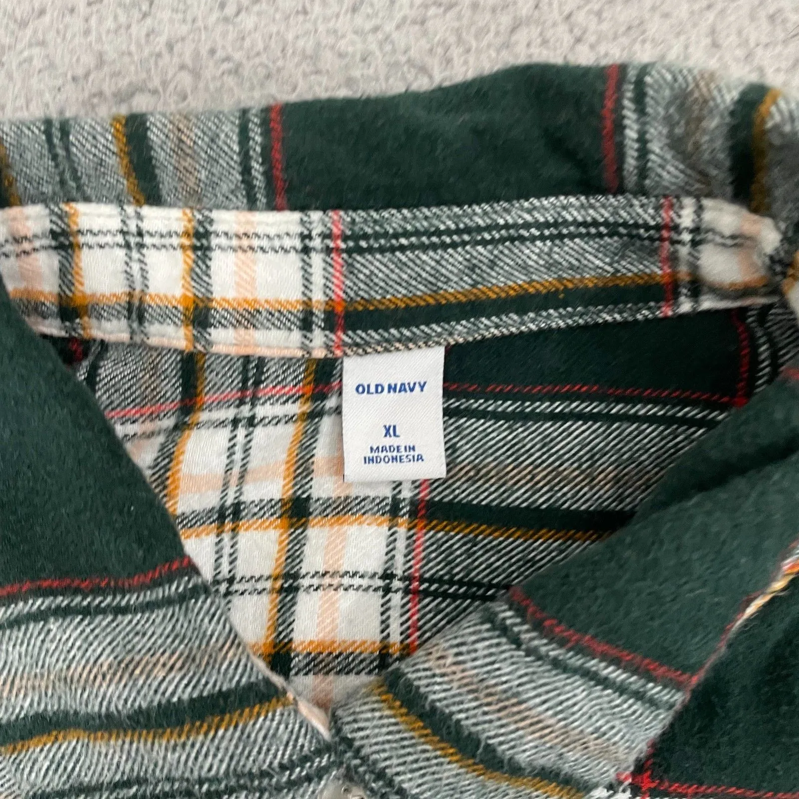 Old Navy Flannel Shirt Women XL Green Plaid Cotton Button Front Long Sleeve - Image 3