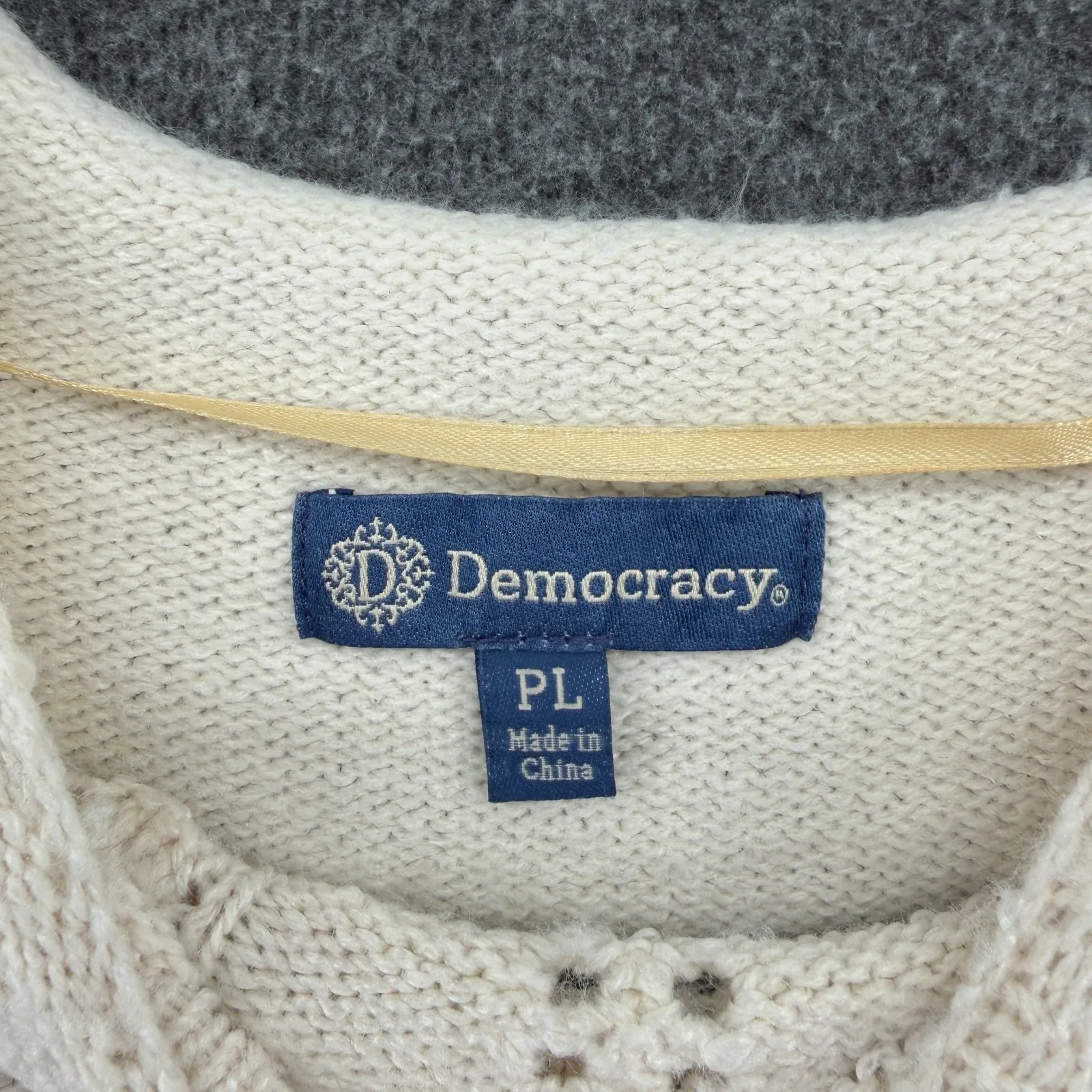 Democracy Cream Funnel Neck Sweater Popcorn Stitch Petite Large Grandmacore Cozy - Image 8