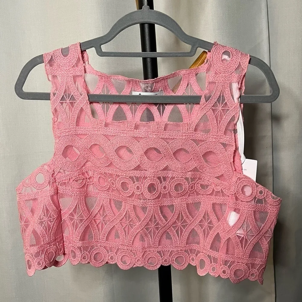 Dondup Camica Prunella Embroidered Mesh Pink Crop Top 44 Size L - Image 10