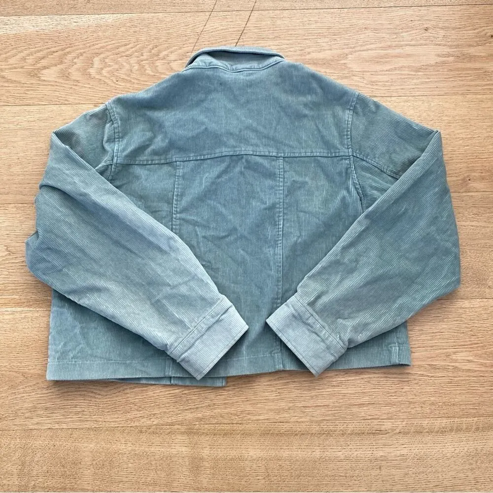 Amuse Society - Cropped Corduroy Button Front Shacket in Blue Green - Image 4