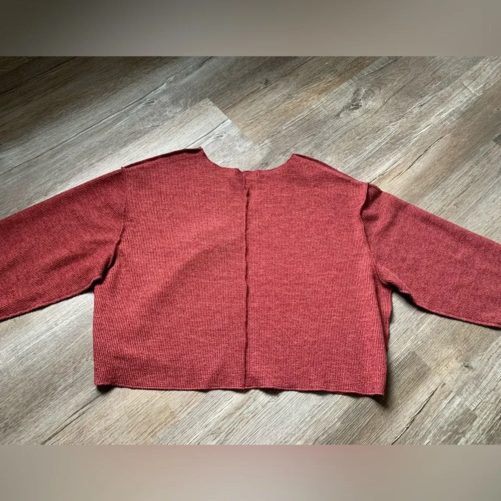 Urban Outfitters Boxy Oversize V-neck Long Sleeve Pullover Top Red Burgundy XS - Image 4
