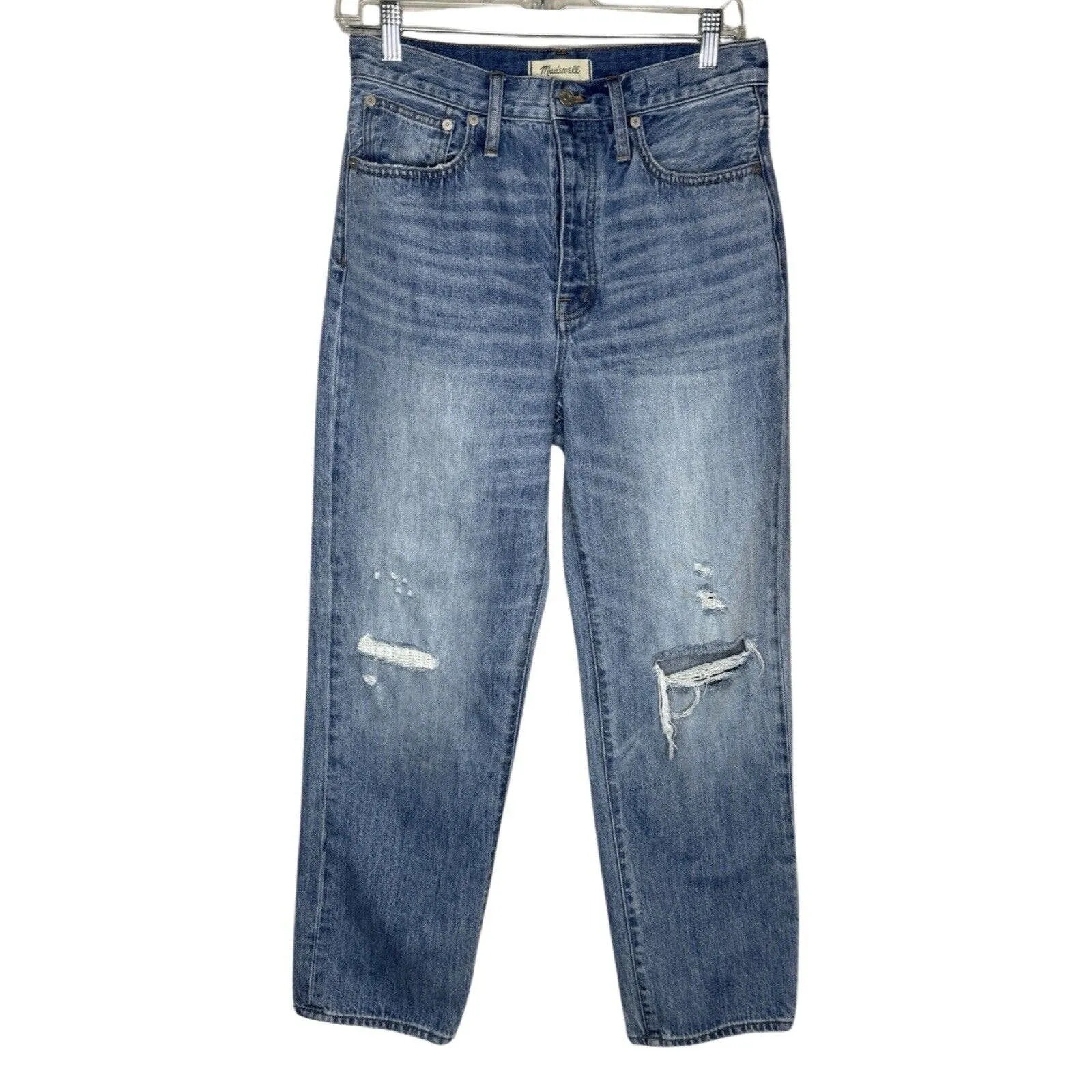 Madewell Jeans Women 4 26 Blue The Dad Jean Sloucky Fading Distressed Destroyed‎ - Image 2