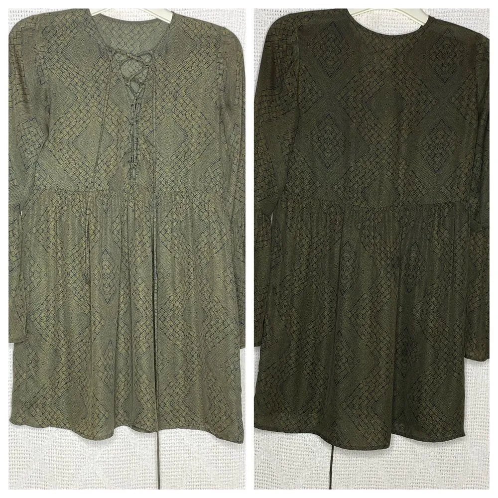 Lace Up Tunic Dress Top Green Size M - Image 2