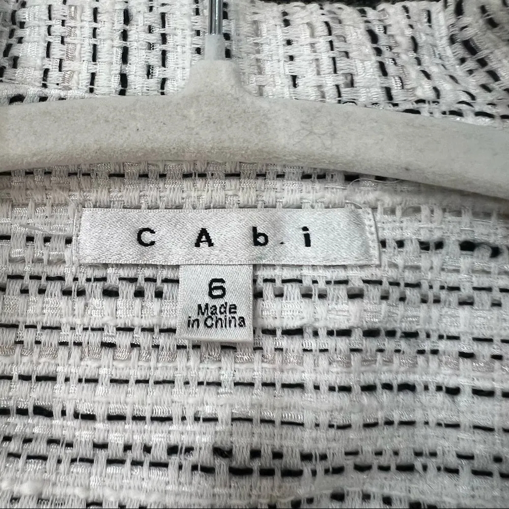 Cabi Womens Ivory Black Stripe Tweed Blazer Button Notch Sz 6 Career Preppy EUC - Image 6