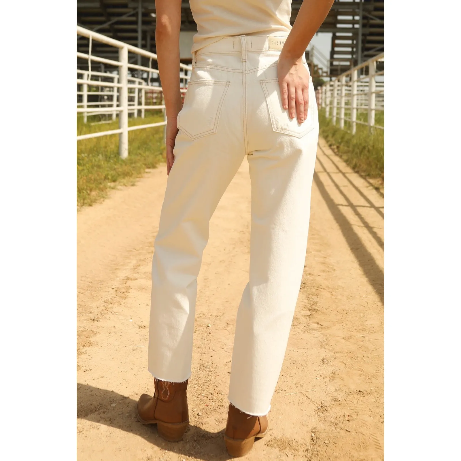 NEW Pistola Cassie Crop Super High Rise Straight Leg Cream Denim Jeans size 26 - Image 4