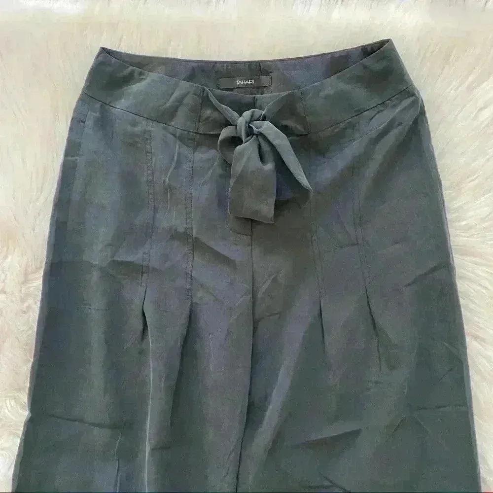 Tahari Black Modal Blend‎ Wide Leg Dress Pant with Waist Front Tie Sz 2 - Image 6