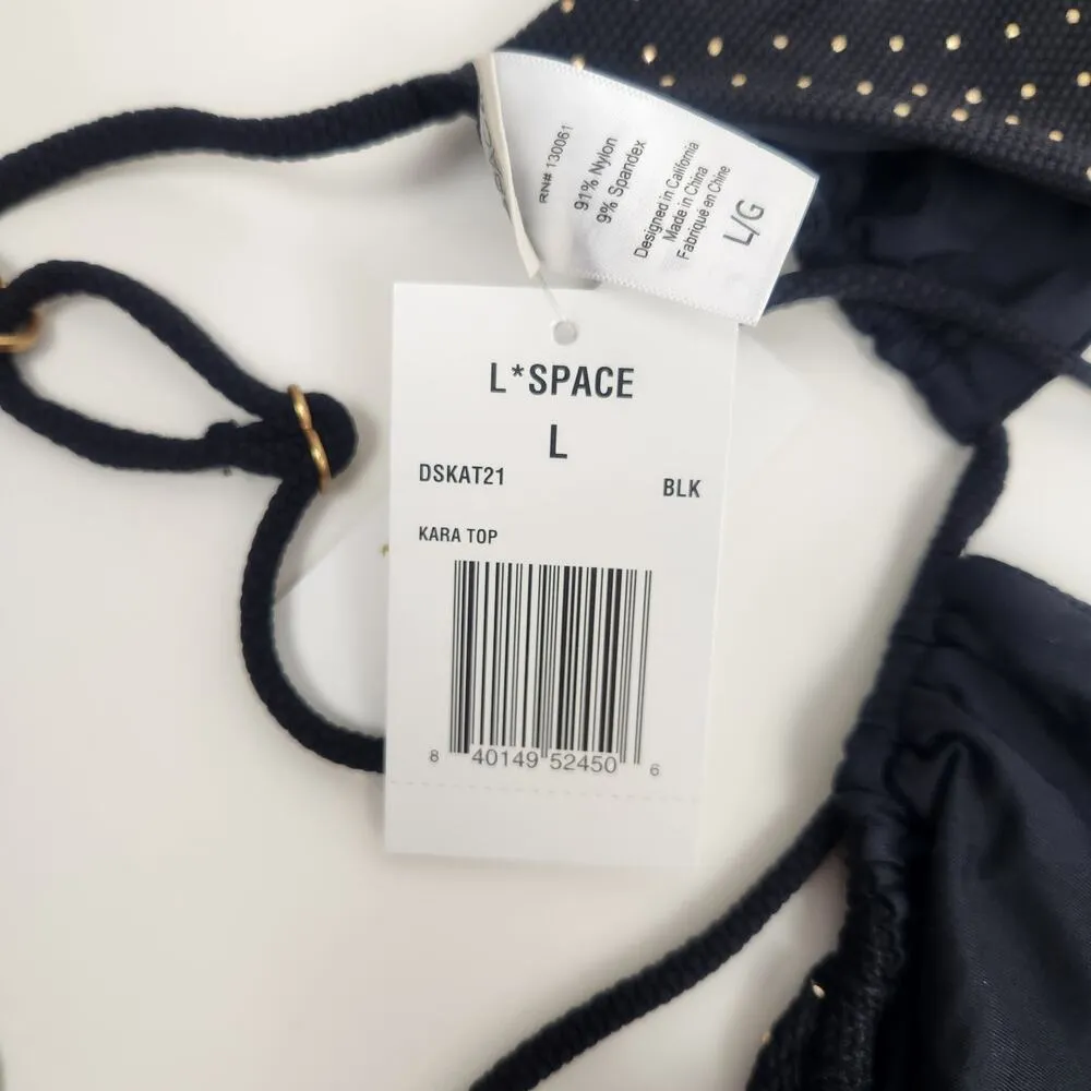 L*Space Kara Studded Bikini Top Black Size Large Triangle NWT - Image 5