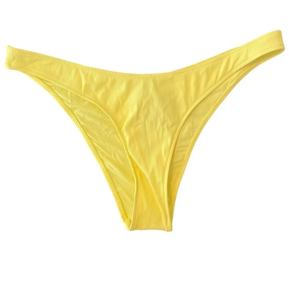 ZARA Bright Neon Yellow High Waist Ribbed Bikini Bottoms - Image 2
