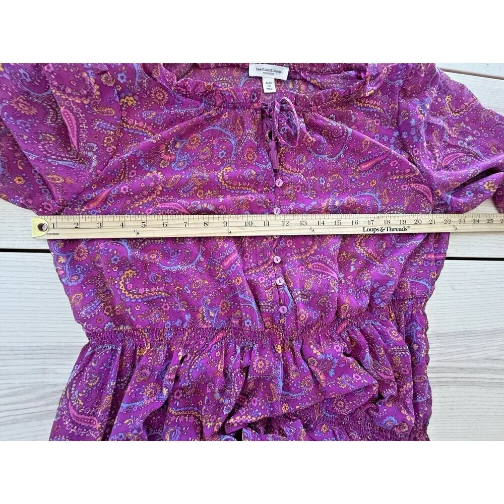 Beach Lunch Lounge Floral Cottagecore Tiered Midi Dress XL long sleeve Coastal Blue - Image 10