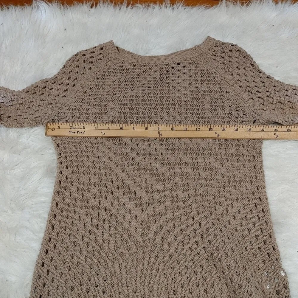 Cynthia Rowley Size Small S Light Brown Knit Sheer Light Weight Long Sleeve Top - Image 6