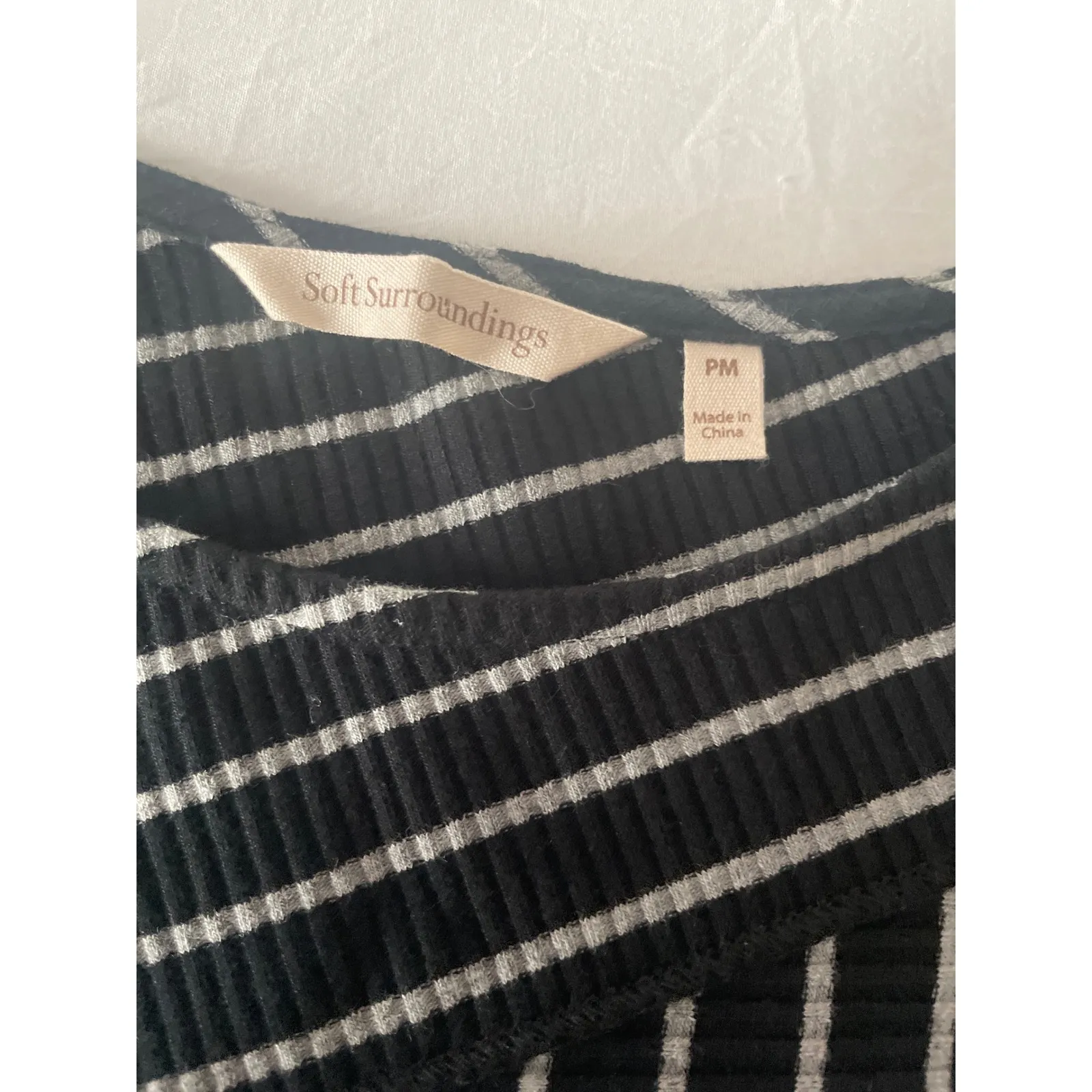 Soft Surroundings Striped Midi Dress Ribbed Knit Casual Work Black PM - Image 3