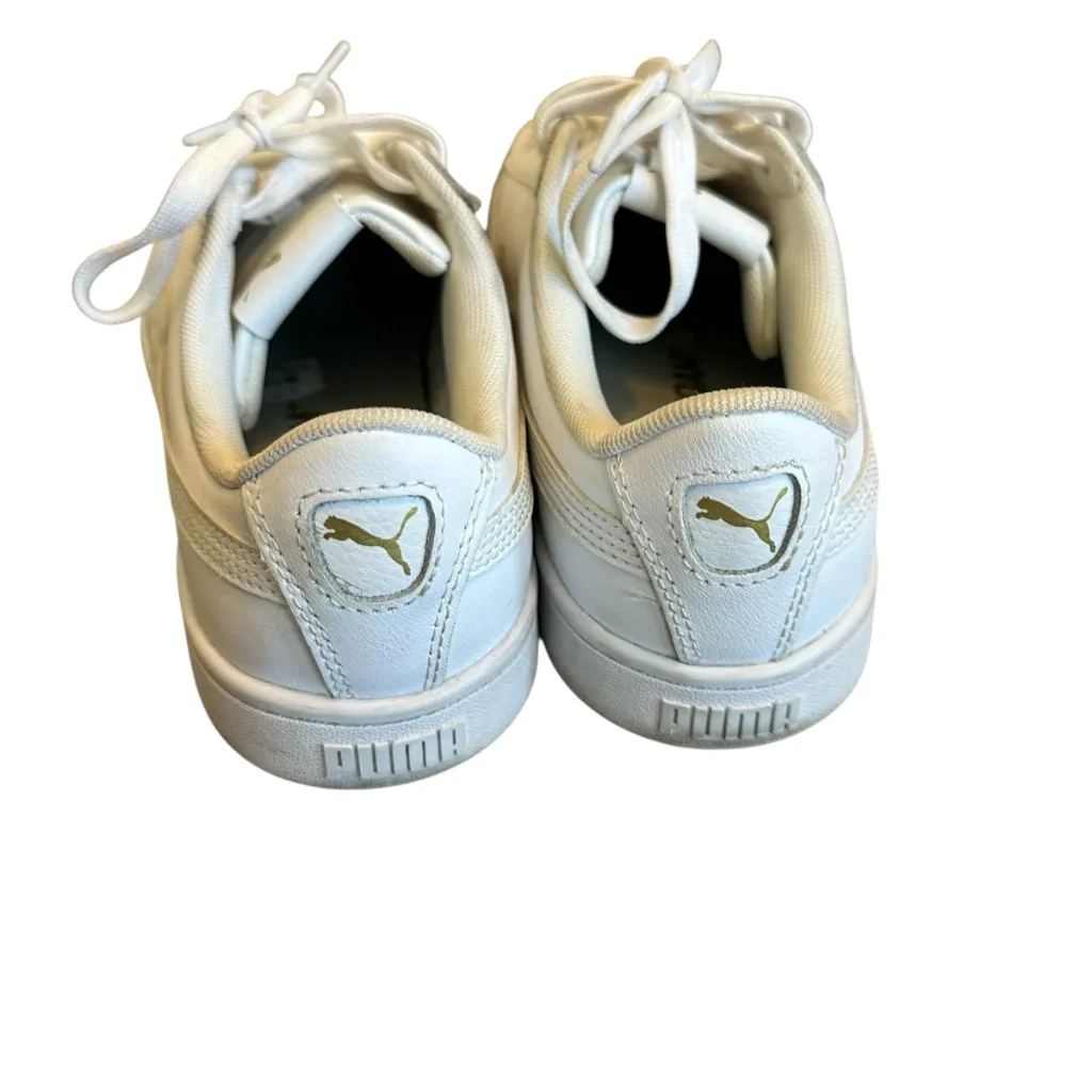 Puma Vikky Leather Sneaker White Gold Logo Lace-Up Tennis Shoes Size 8 Women's - Image 5