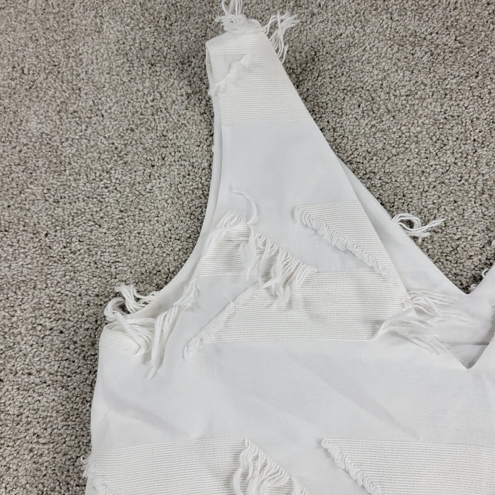 Anthropologie Maeve Womens Shift Dress 12 White Fringe Sleeveless V-Neck Mini - Image 11