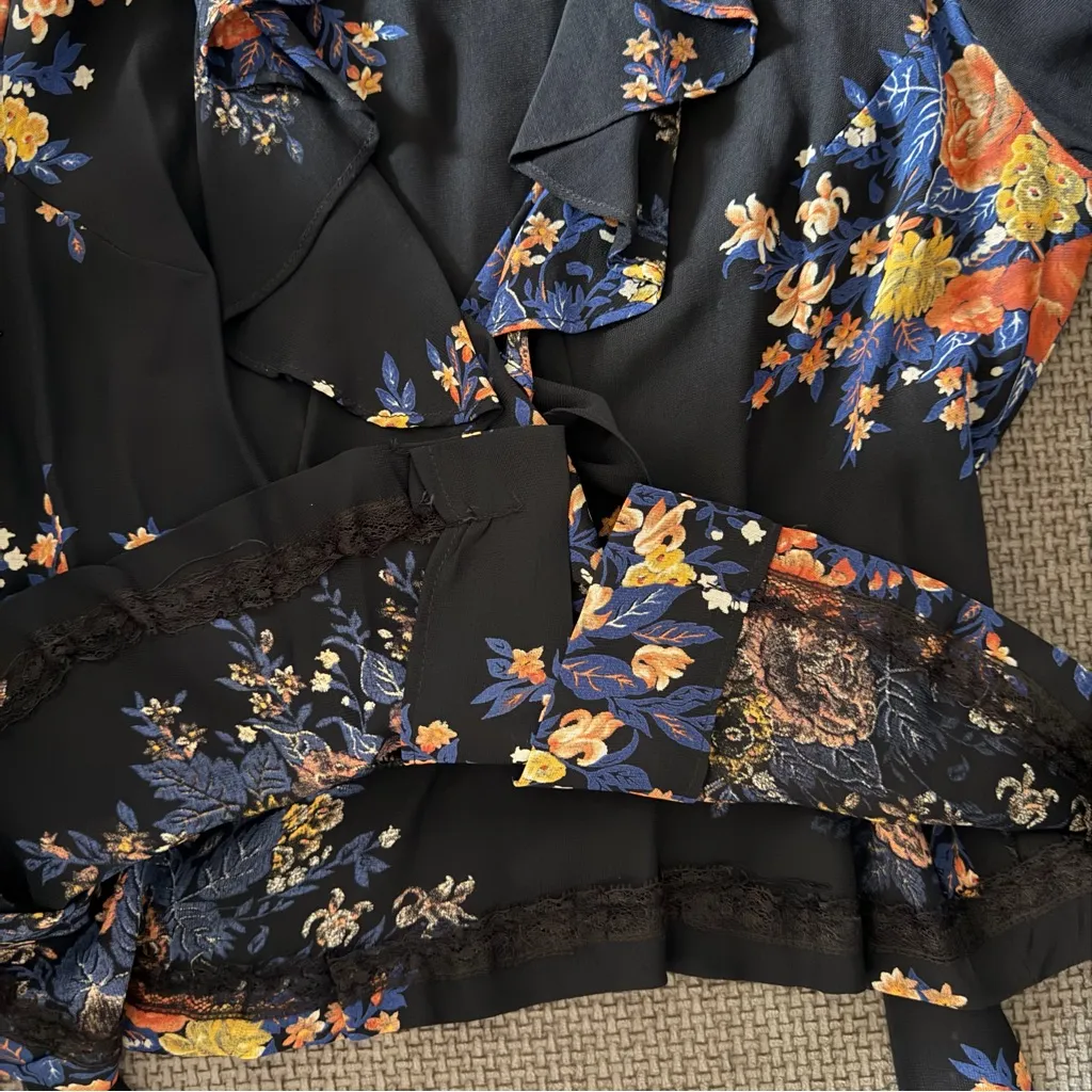 Sundays Child California VTG 70s Floral Ruffle Top S Boho Hippie Mod Victorian Black Size undefined - Image 8