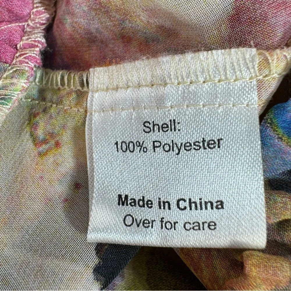 Chenault Watercolor Floral Chiffon Cold Shoulder Blouse Multicolor Small Pink - Image 12