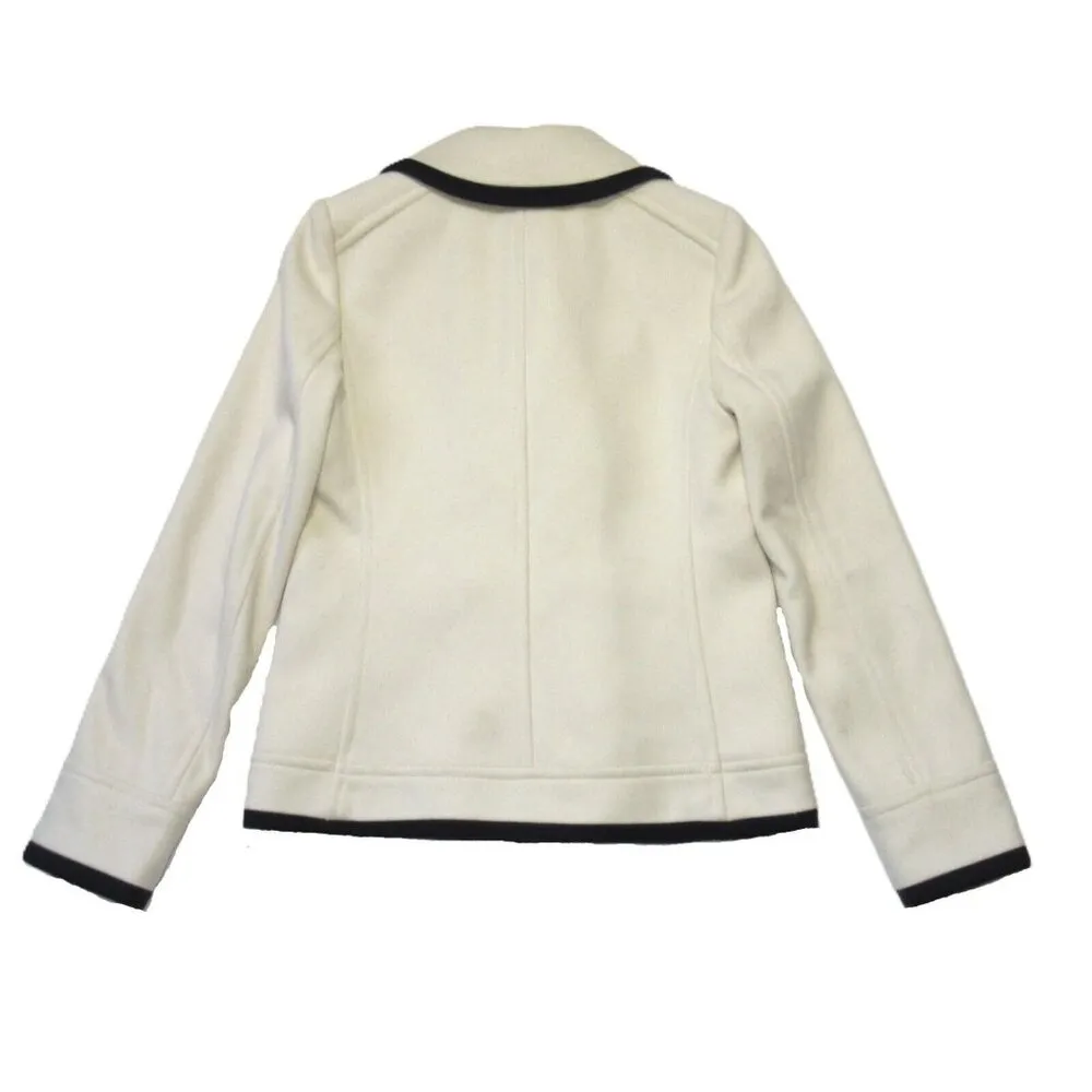 NWT J.Crew Tall Tipped Peacoat in Antique White Navy Trim Wool Coat 4T $298 - Image 5