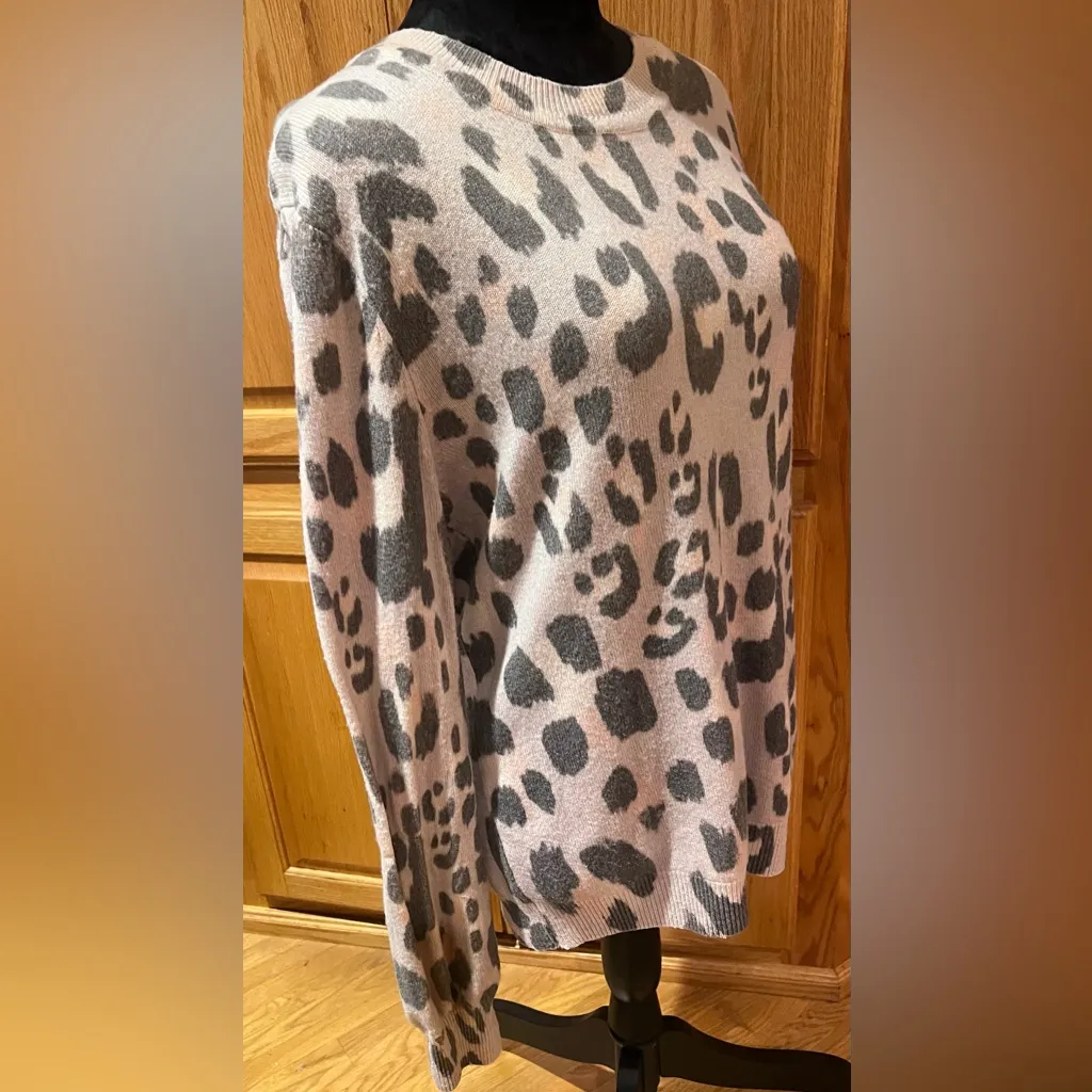Le Superbe Leopard Print Pullover Cashmere Wool‎ Sweater Pink Gray Size Small - Image 3