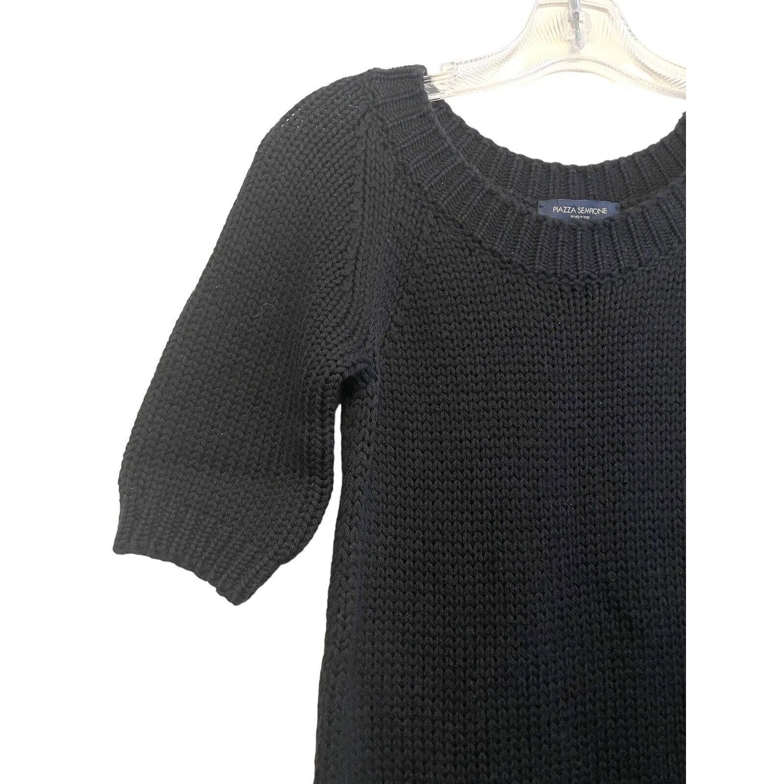 Piazza Sempione Short Sleeve 100%‎ Wool Short Sleeve Black Knit Dress Size IT 42 - Image 3