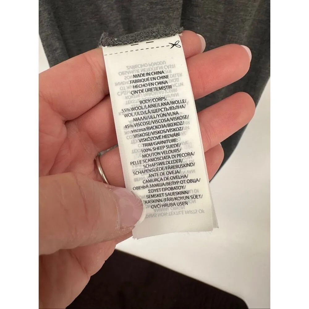 Polo Ralph Lauren Grey Suede Trim Turtleneck Wool Blend Jersey Midi‎ Dress Large - Image 9