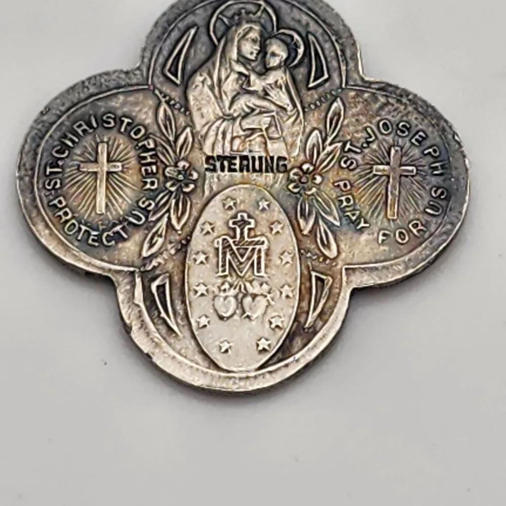 Vintage Sterling Silver 4 Way Jesus, Mary, St. Christopher, & St. Joseph Cross Silver - Image 5