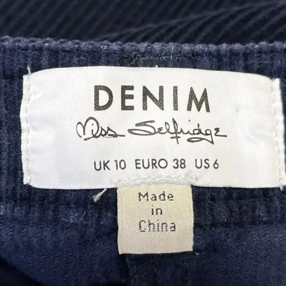 Miss Selfridge Blue Corduroy Velvet Button Down Straight Pencil Mini Skirt Sz 6 - Image 4