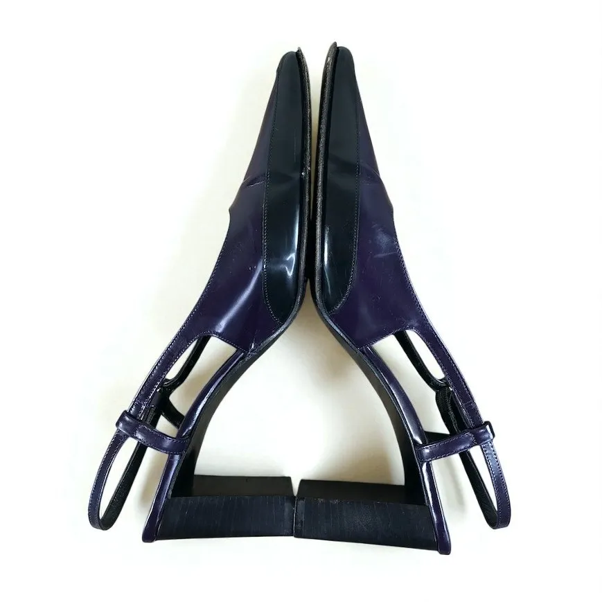 COACH VTG Italian Leather Slingback Pump Heels Sz 8 B Black/Plum Party Rare Y2K - Image 5
