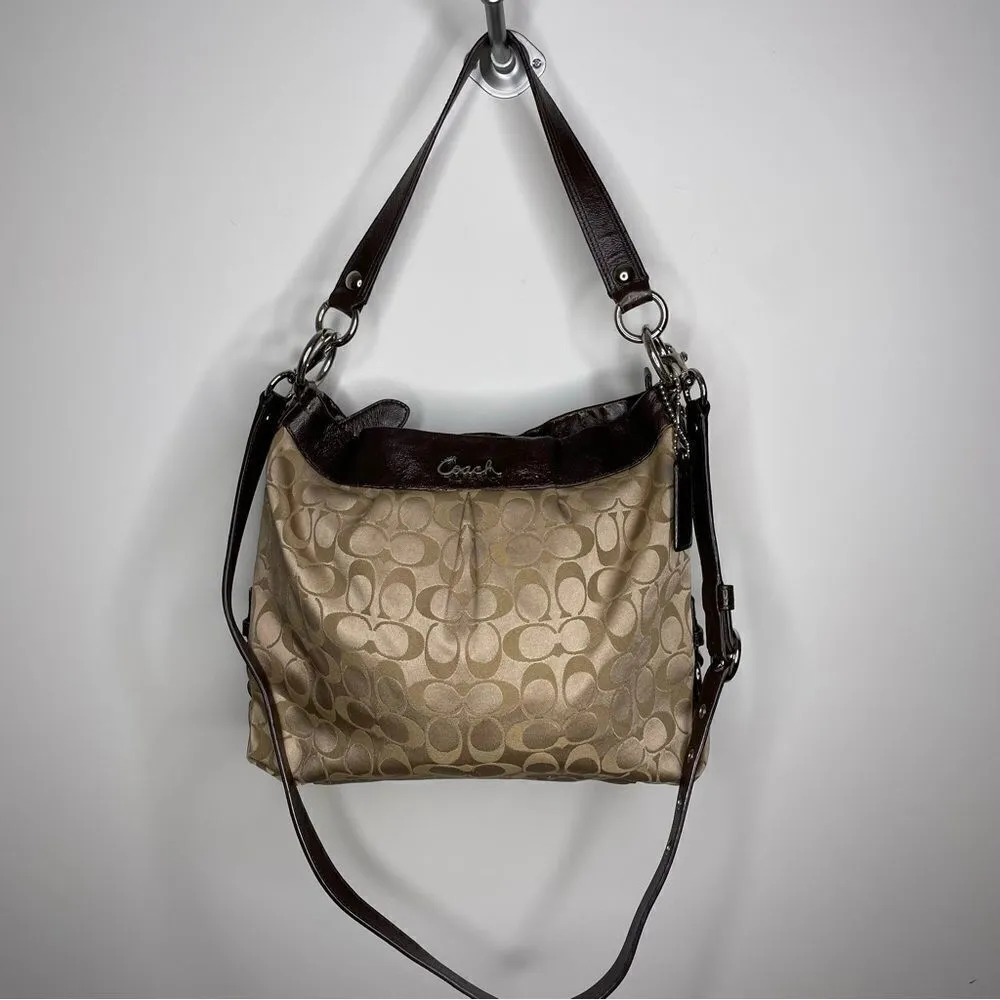 Coach Ashley Sateen Signature C Hobo Crossbody Bag Purse Brown Tan Hippie - Image 8