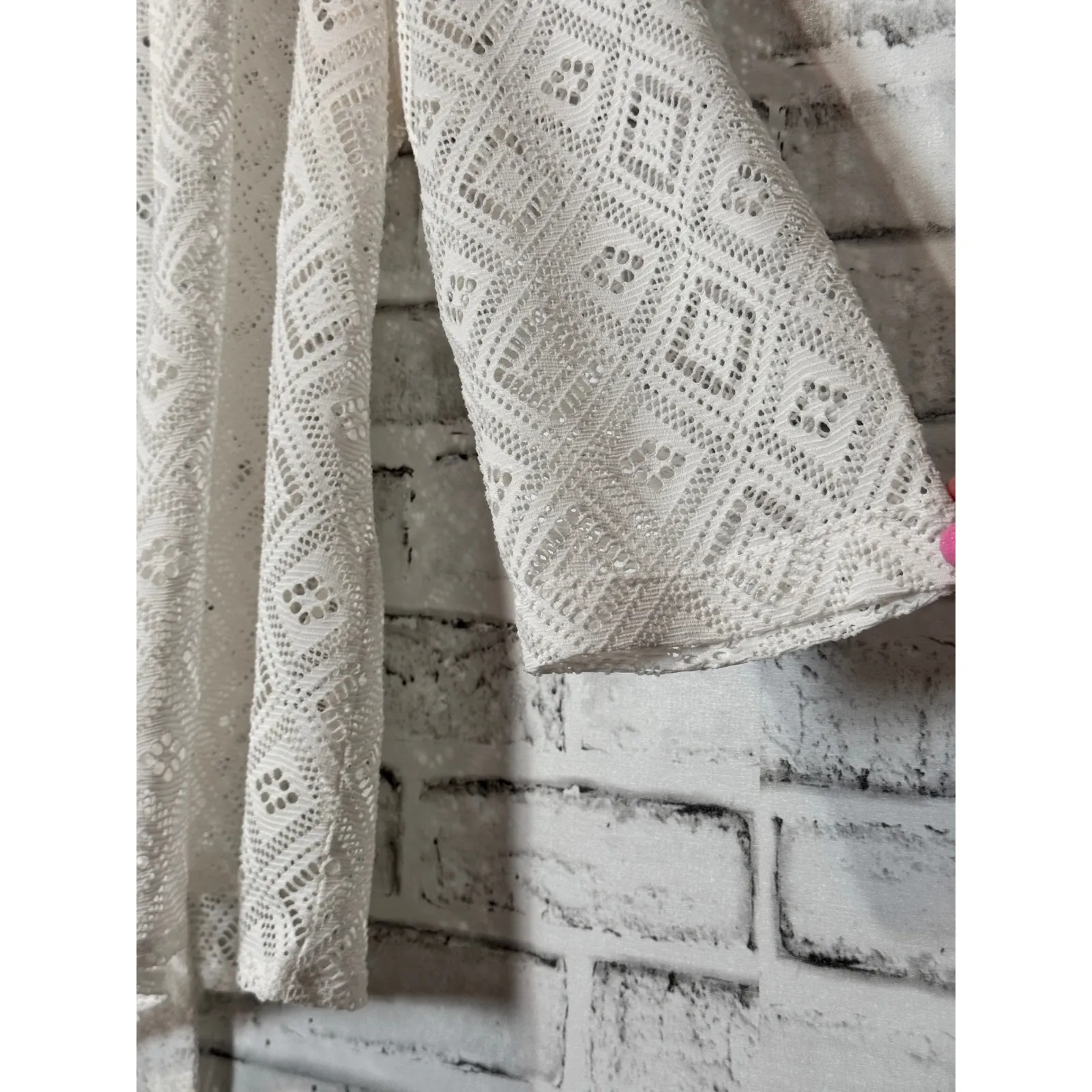 Easywear by Chico's White Diamond Lace Knit Tie Front Cardigan Sweater Size 2 - Image 3