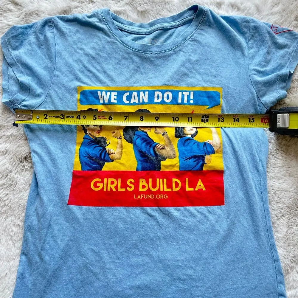 Y2K Guess Shirt Medium Blue L A Graphic Tee Cotton Crew Neck Top - Image 4