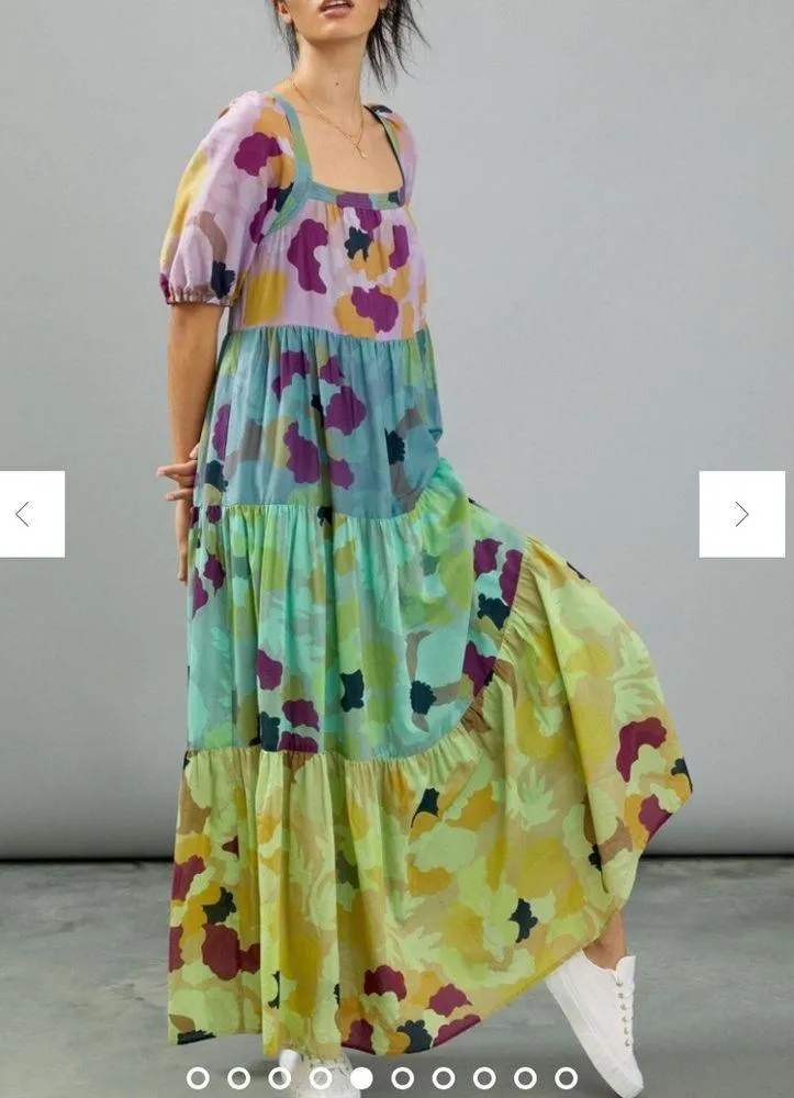 Caroline Tiered Maxi Dress color block anthropologie silk boho spring classic - Image 4