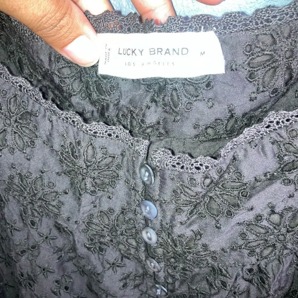 Lucky Brand Women's Tie Sleeve Tiered Eyelet Coastal cowgirl Dress - Size Medium - Image 7