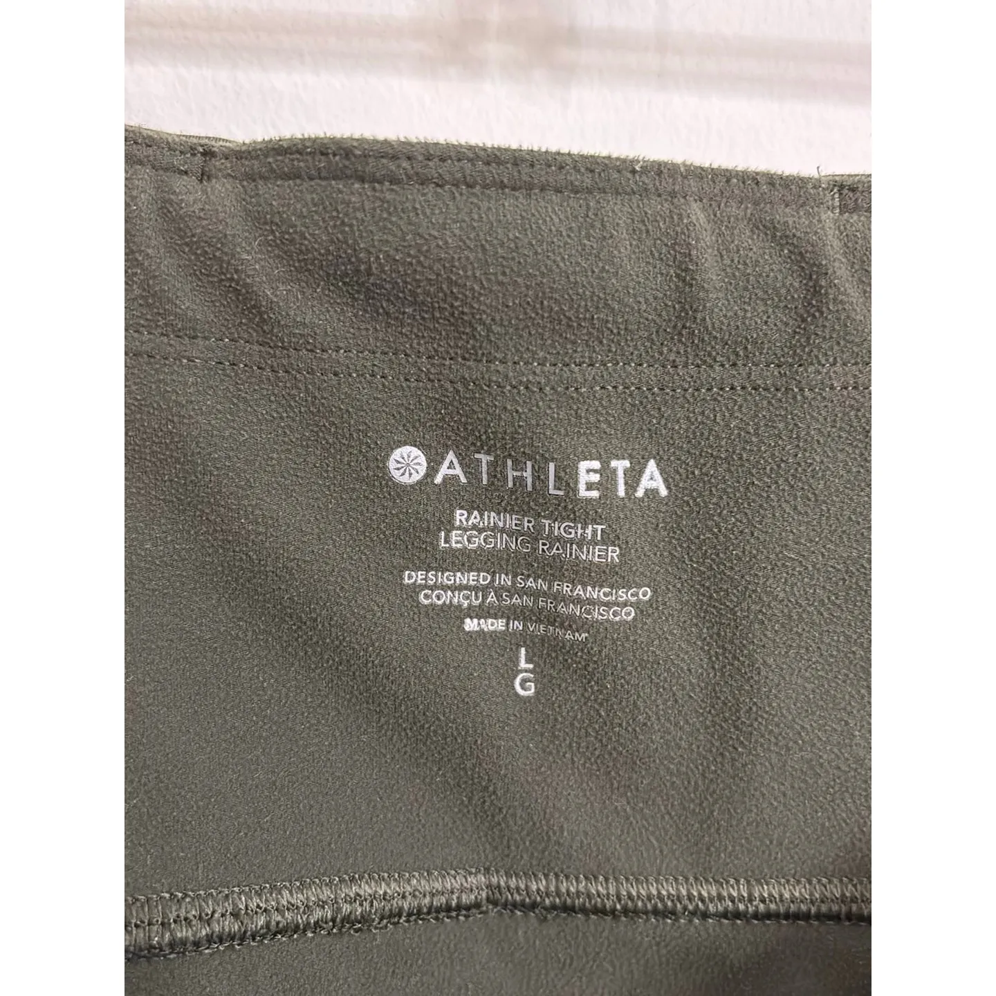 Athleta Leggings Womens Large Olive Green Rainier Tight Fleece Lined Zip Pockets - Image 3