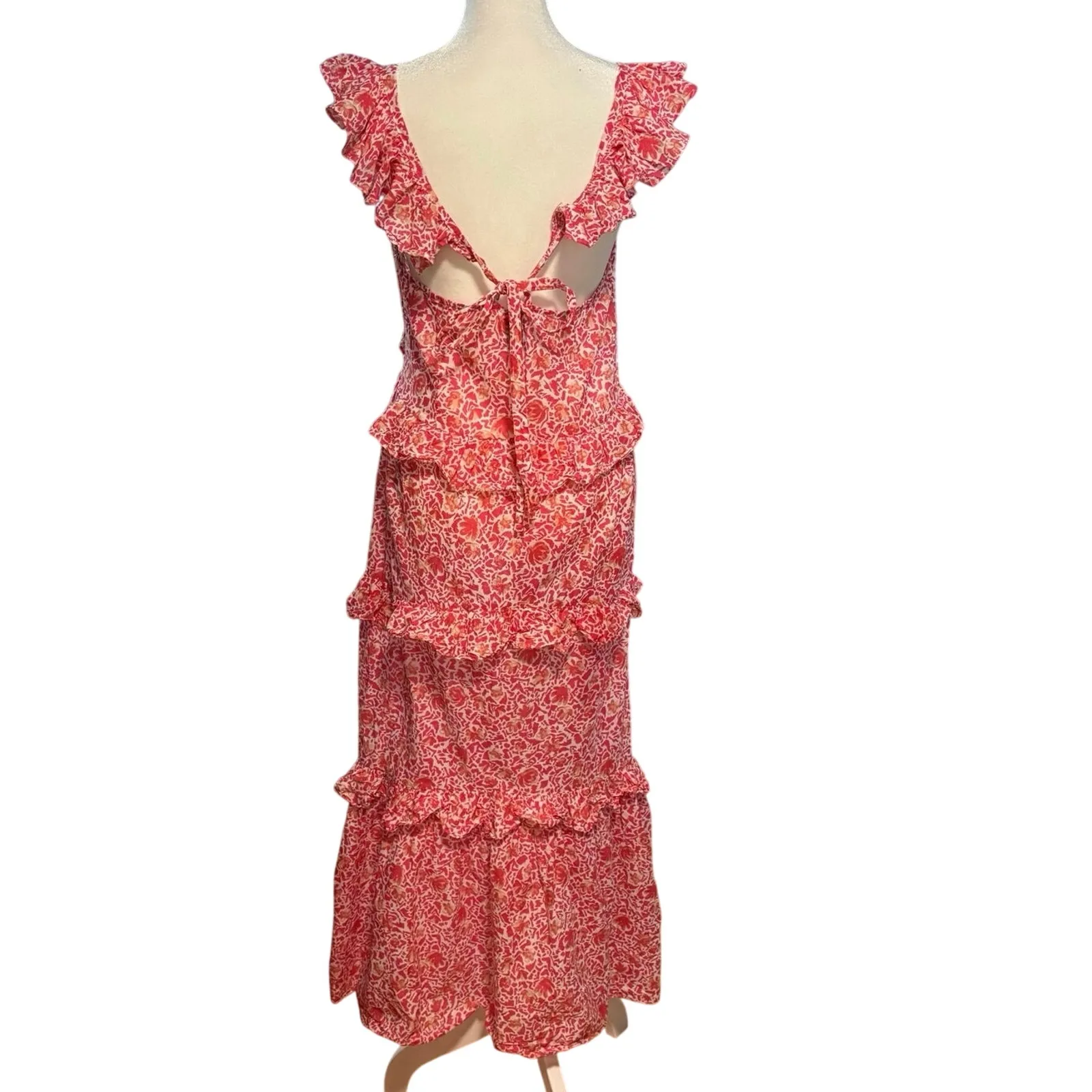 Misa Los Angeles Size M Morrison Dress Pink Animal Floral Tiered Ruffled USA - Image 5