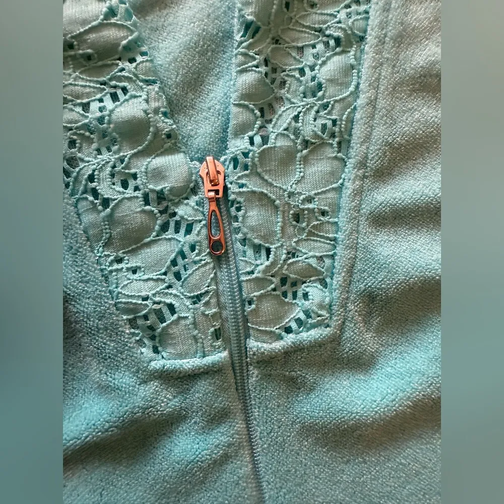 Miss Elaine Relax full Zip Front Waffle Knit Robe pocket size M Blue Size M - Image 13