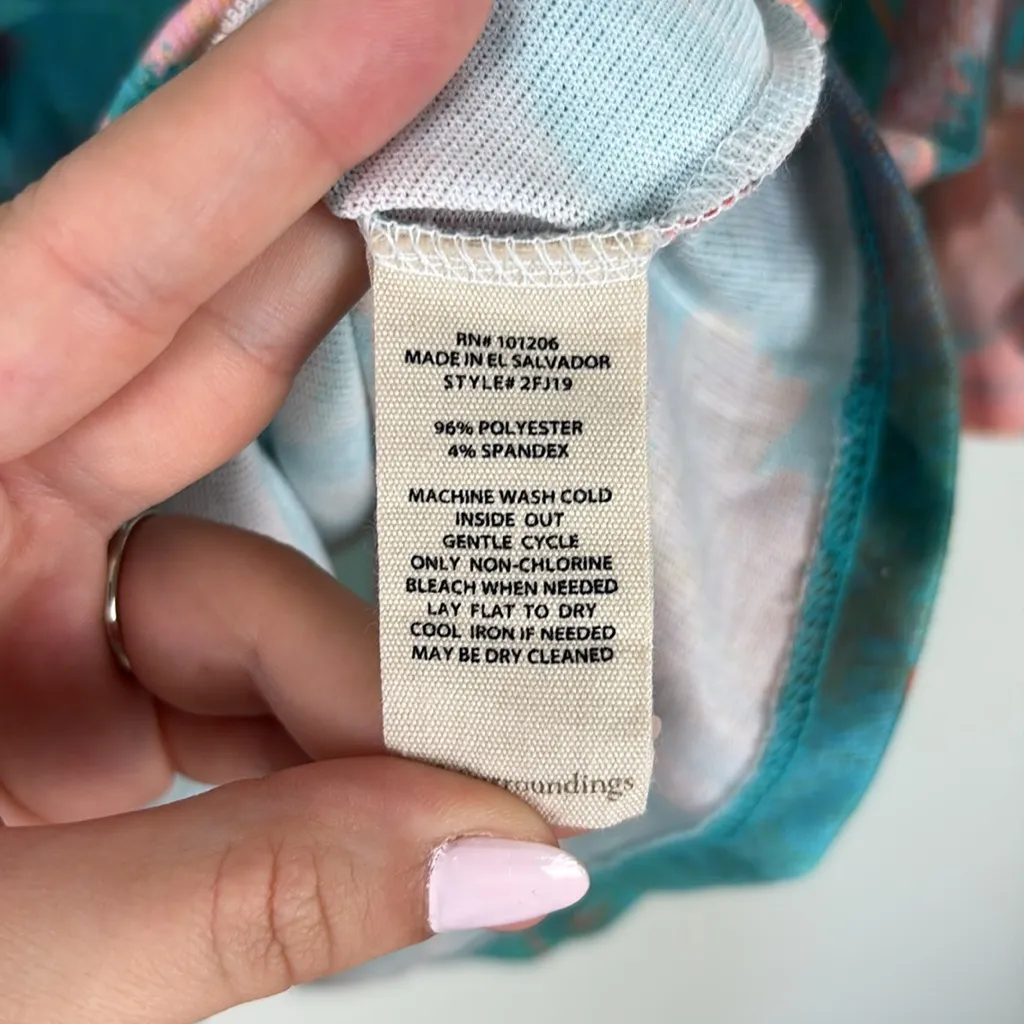 Soft Surroundings Maile Tunic Bell Sleeve Floral Knit Women’s Size Medium Teal - Image 6