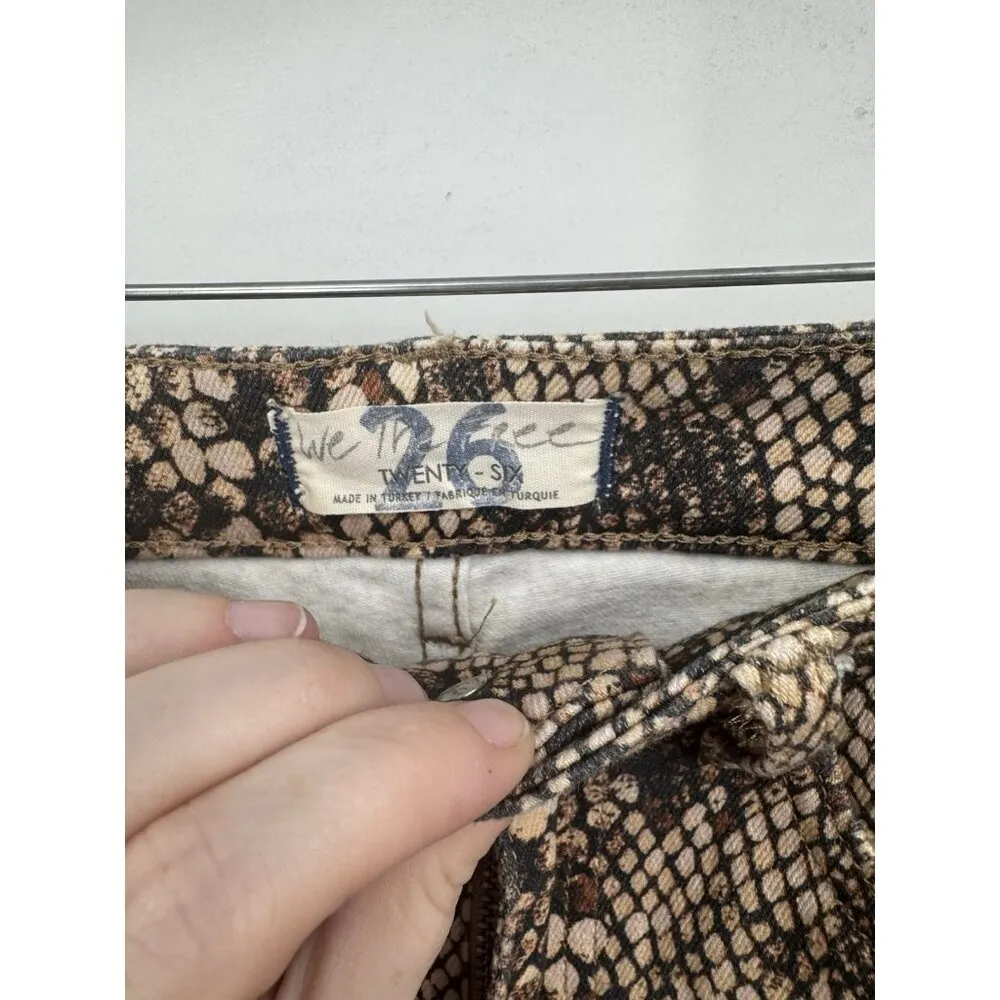 We The Free People Two Tone Shane Print‎ Skinny Jean Women 26 Brown Raw Hem - Image 4