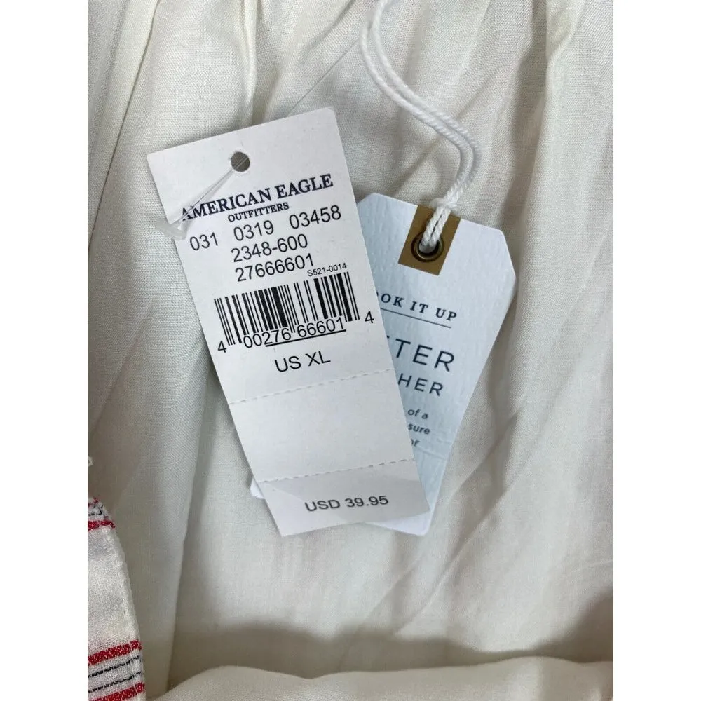 New AEO American Eagle Outfitters Striped Ruffle Skirt Womens XL Ivory Hi Lo Hem - Image 4